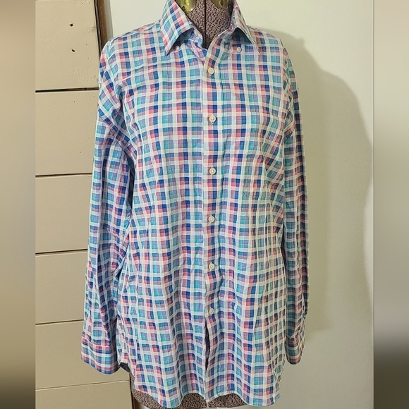 Mens Alan Flusser Plaid Blue Pink White Button Down Long Sleeve Size Medium - Picture 1 of 4